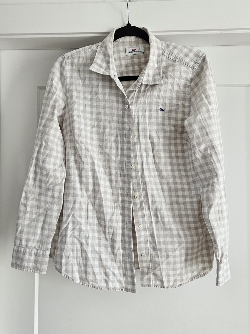 Vineyard Vines Beige and White Gingham Button-Down Shirt Sz Small